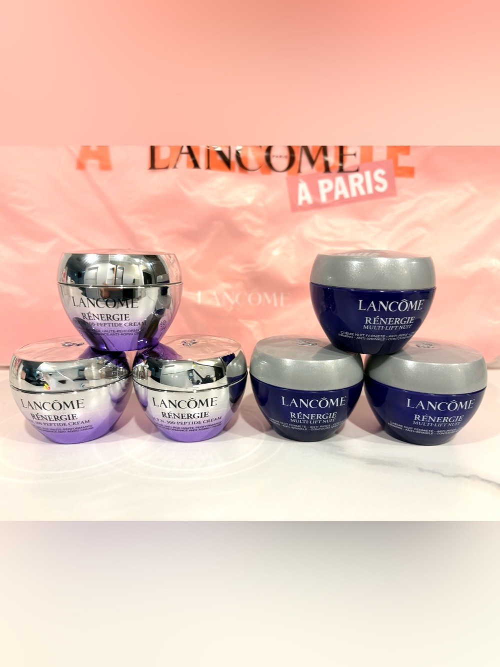 Lancôme Rénergie Travel Size Cream Bundle 15ml x6 + Pink Tote Bag